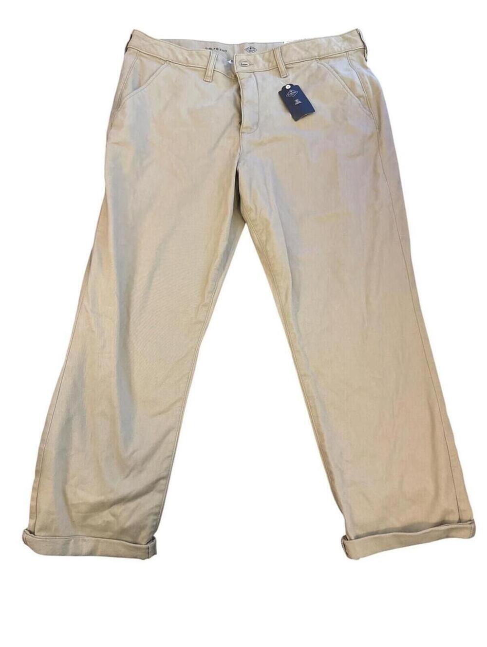 St Johns Bay Pants Womens 16 Girlfriend Chino Mid Rise Khaki Stretch Roll Cuff